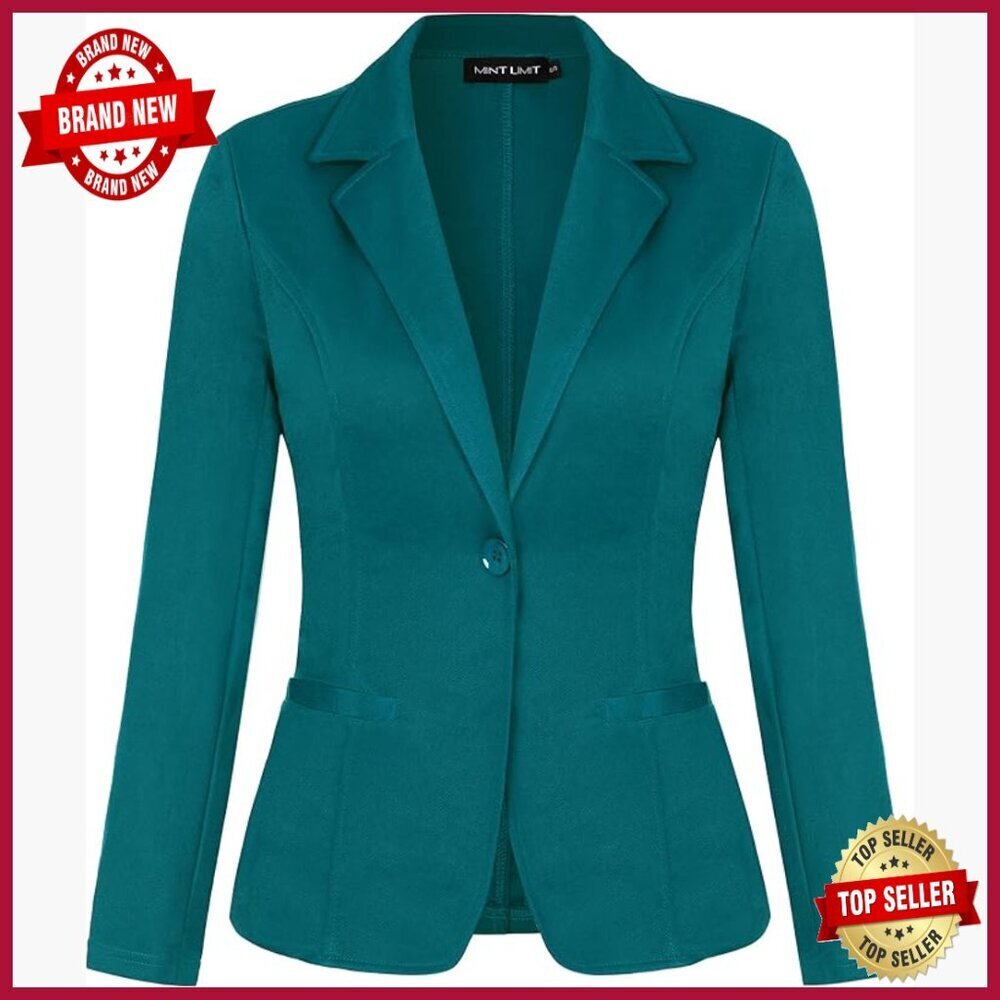 Long Sleeve Button Blazer Notch Lapel Open Front Slim Fit Lightweight